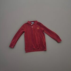 Polo Ralph Lauren Kids Long-Sleeve Polo Shirt in Burgundy with Yellow Logo 4T